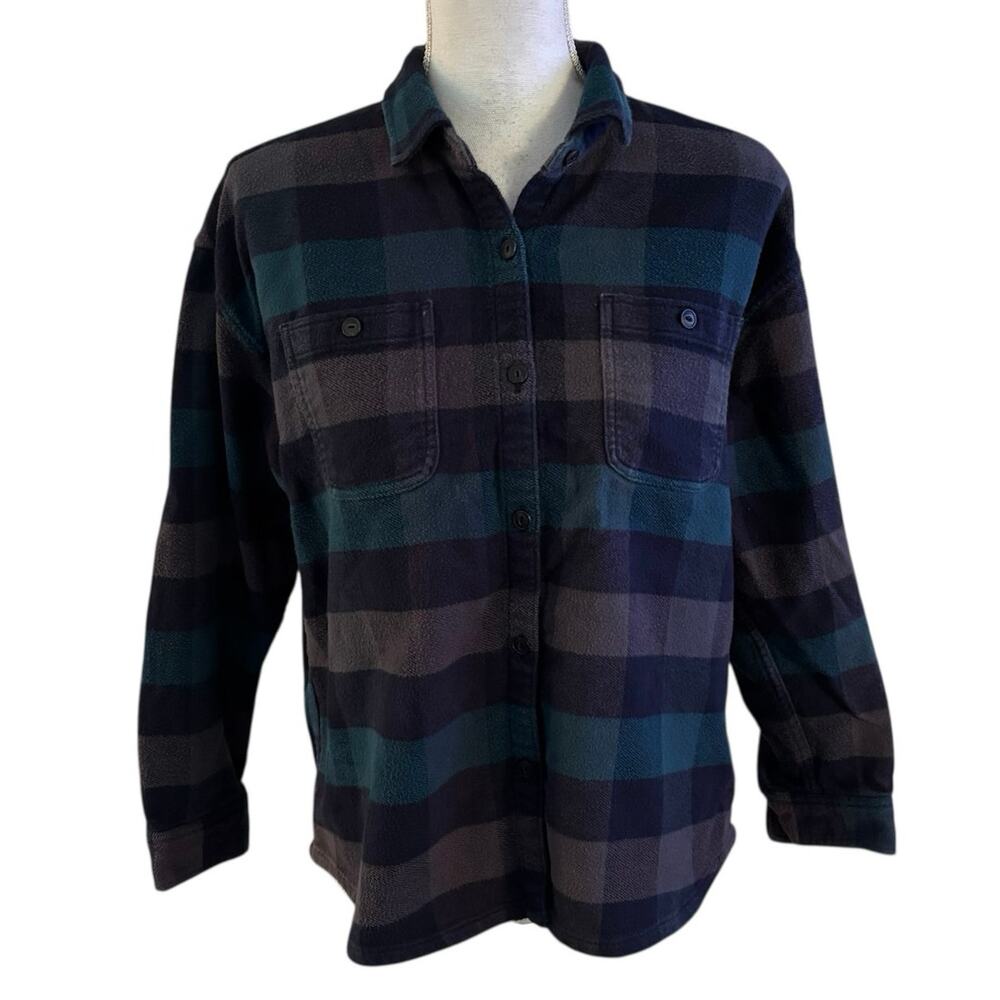 Outerknown Size XS Flannel Shirt Button Front Checked Boxy Fit Organic Cotton